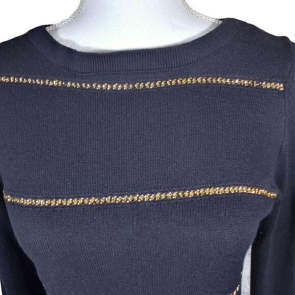 MICHAEL KORS BLACK GOLD CHAIN EMBELLISHED SWEATER SZ.S EUC - Picture 2 of 7
